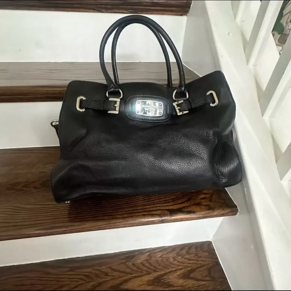 Authentic Michael Kors Hamilton Bag - Black Leather with crossbody strap